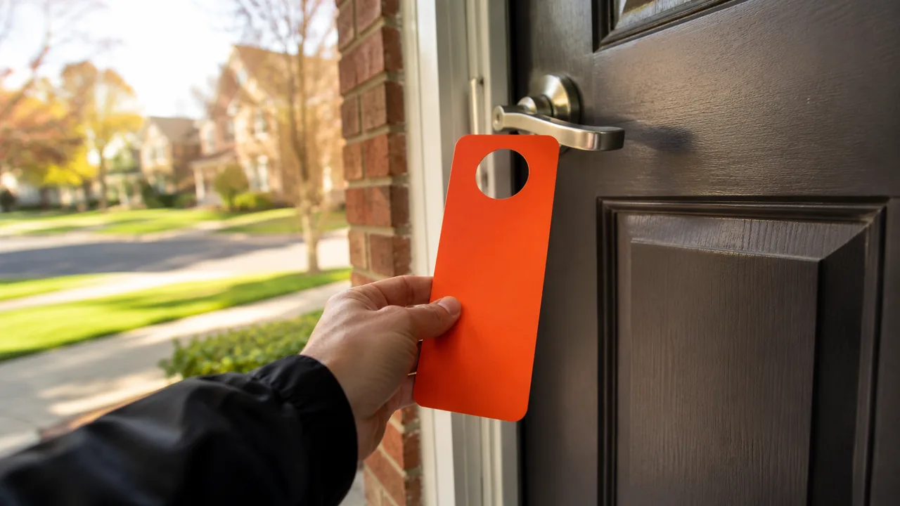 Placing a door hanger at a neighbourhood home
